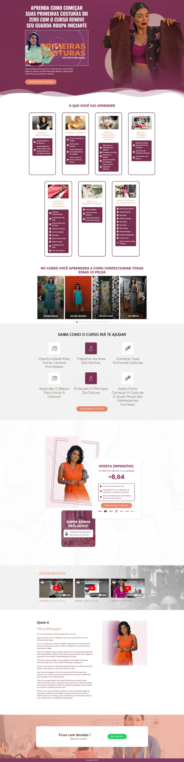 Screenshot de primeirascosturas.silviamarqques.com.br